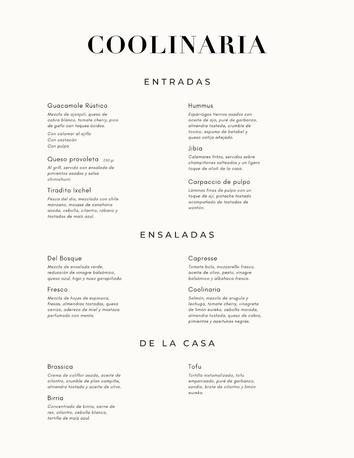 Coolinaria - Bistro con Alma меню
