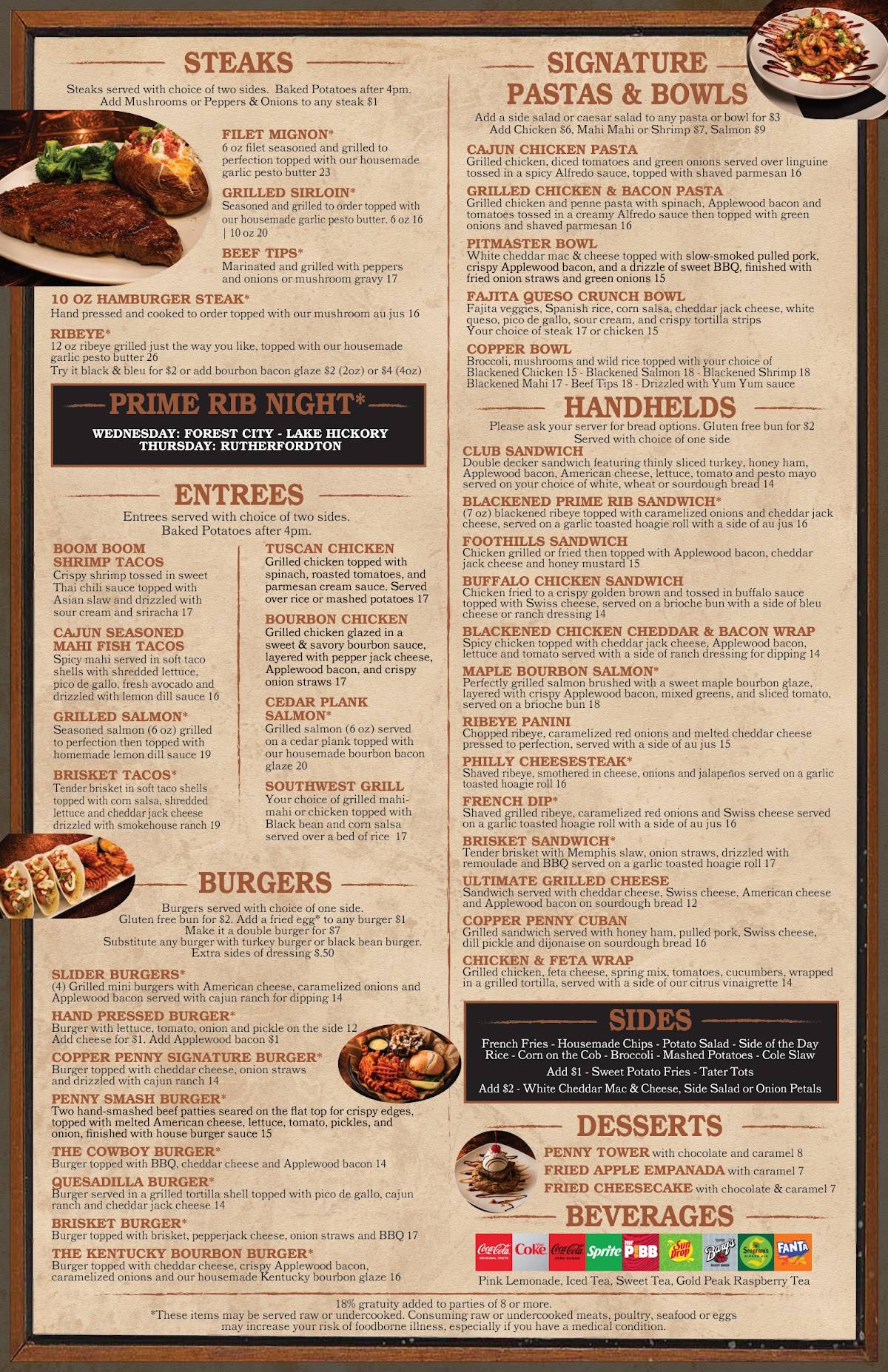 Copper Penny Grill Rutherfordton меню