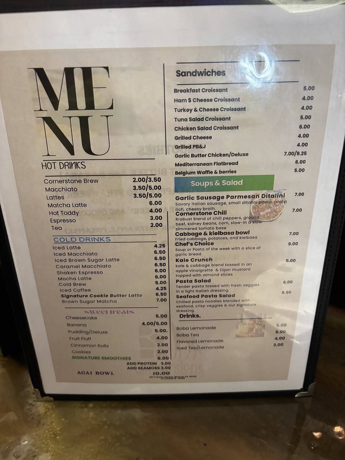 Cornerstone Cafe меню