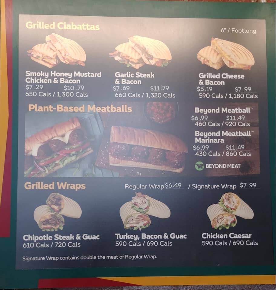 Subway меню