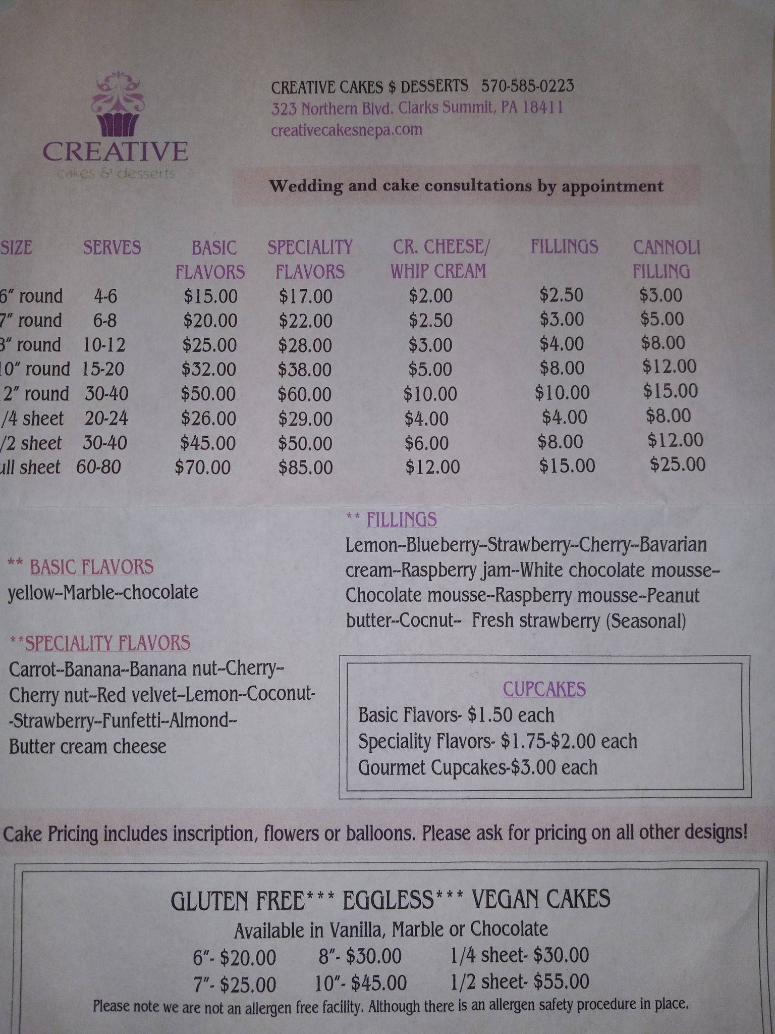 Creative Cakes & Desserts меню