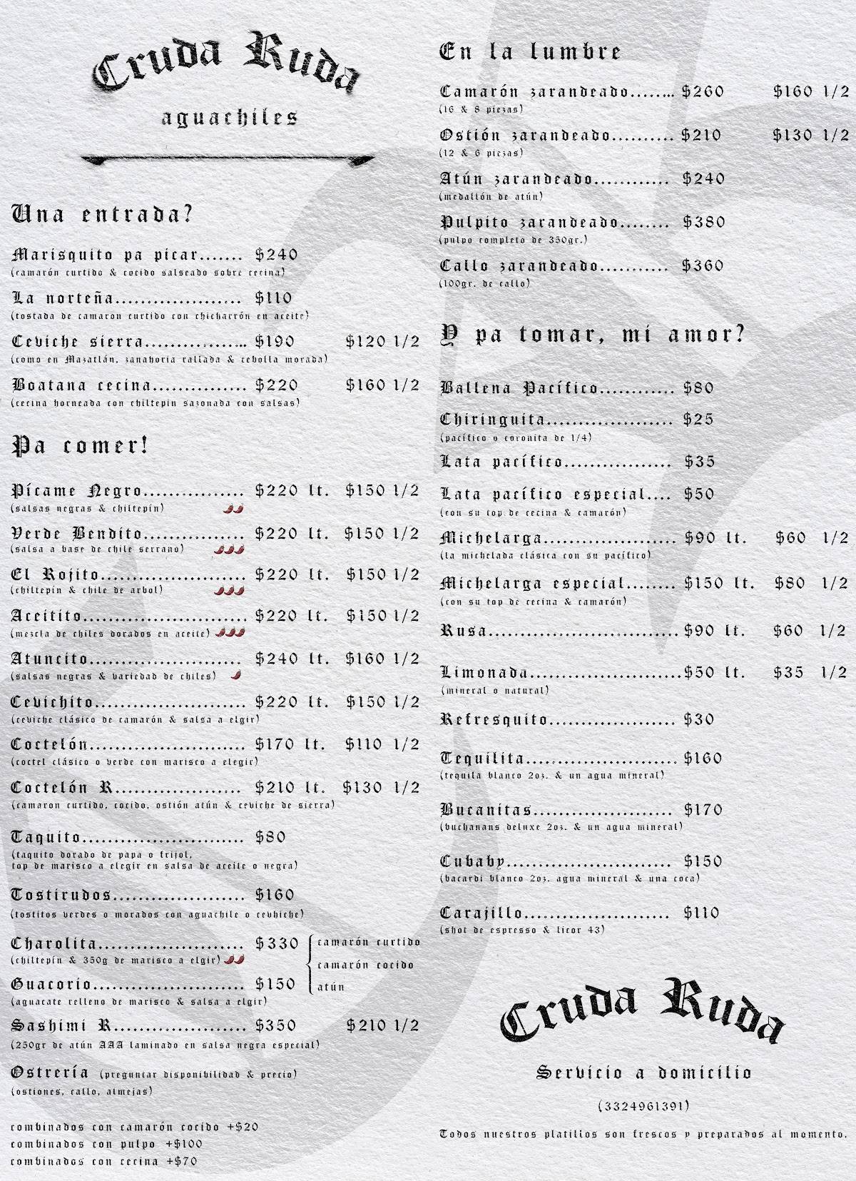 Cruda Ruda меню