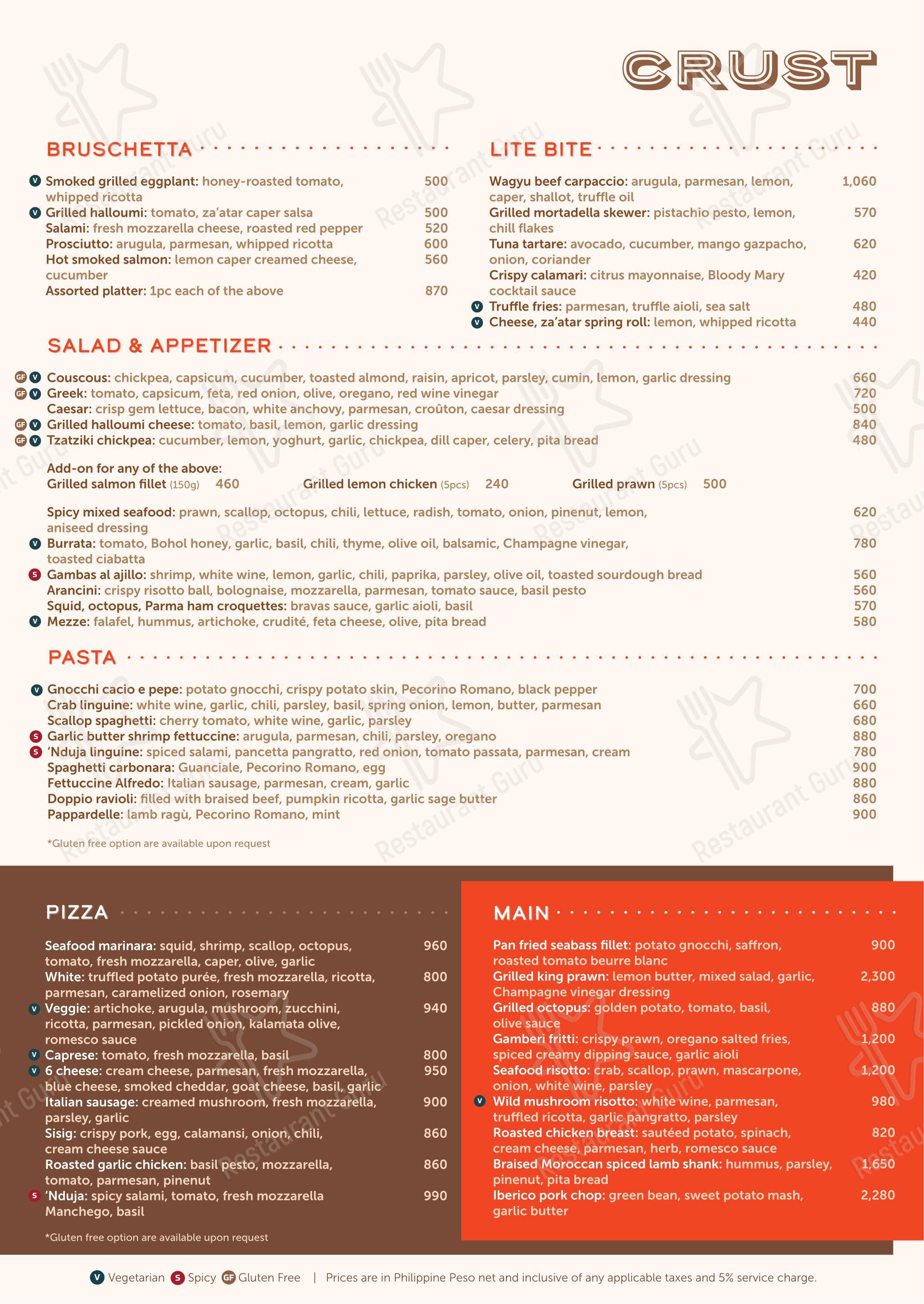 Меню напитков ресторана Crust Beach Bar & Restaurant в Малее