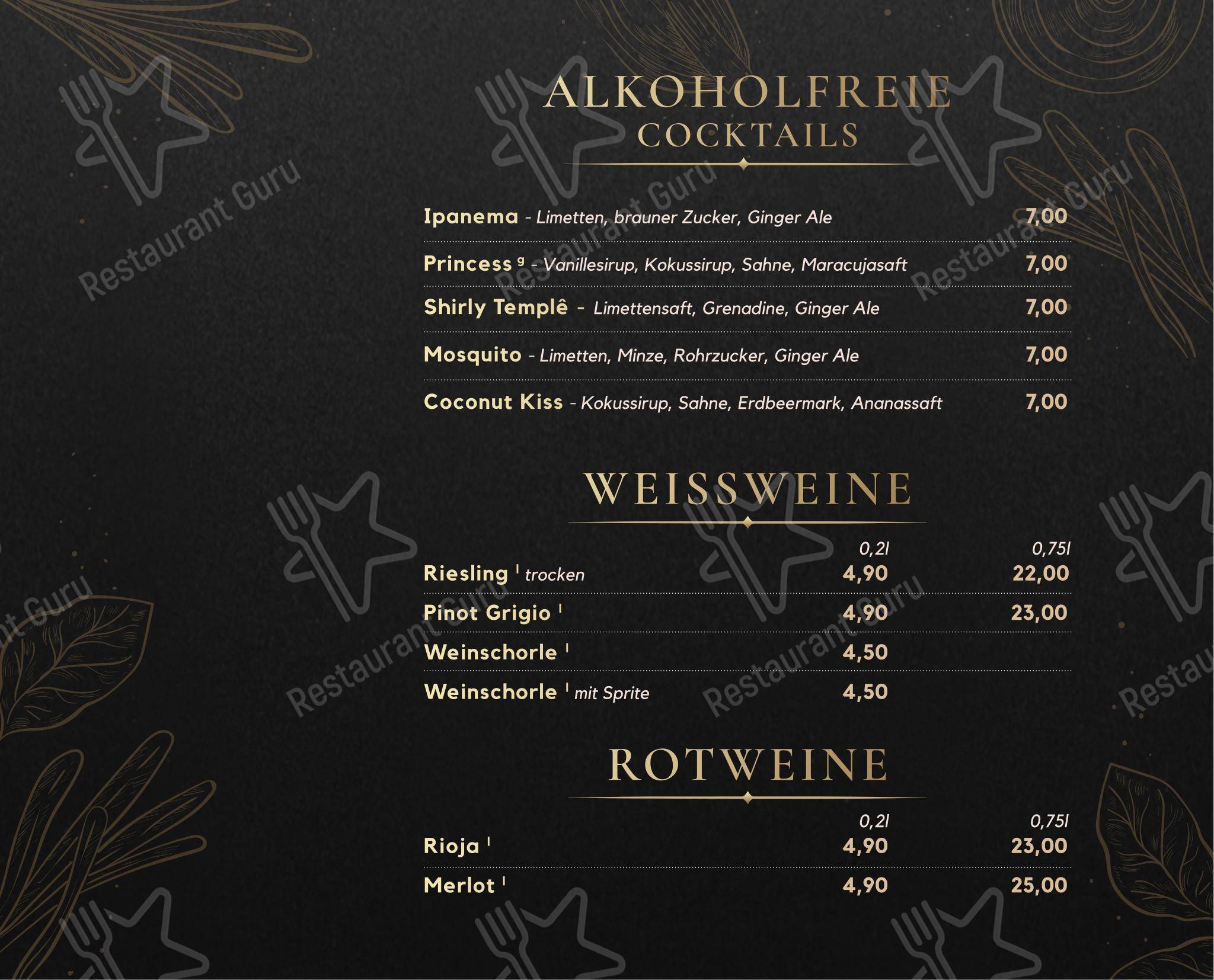 Меню напитков ресторана Cubi Restaurant в Берлине