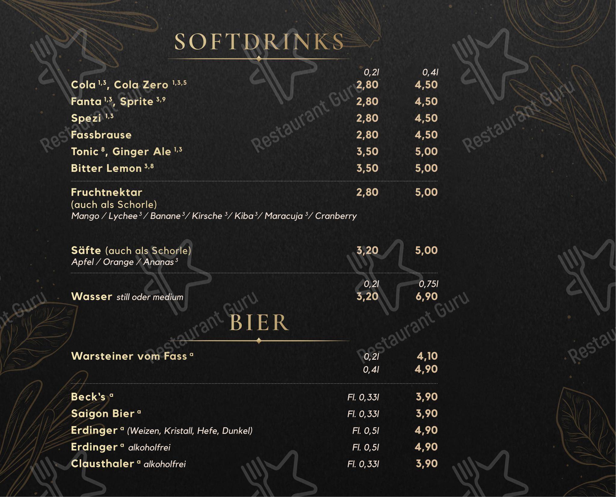 Меню ресторана Cubi Restaurant в Берлине