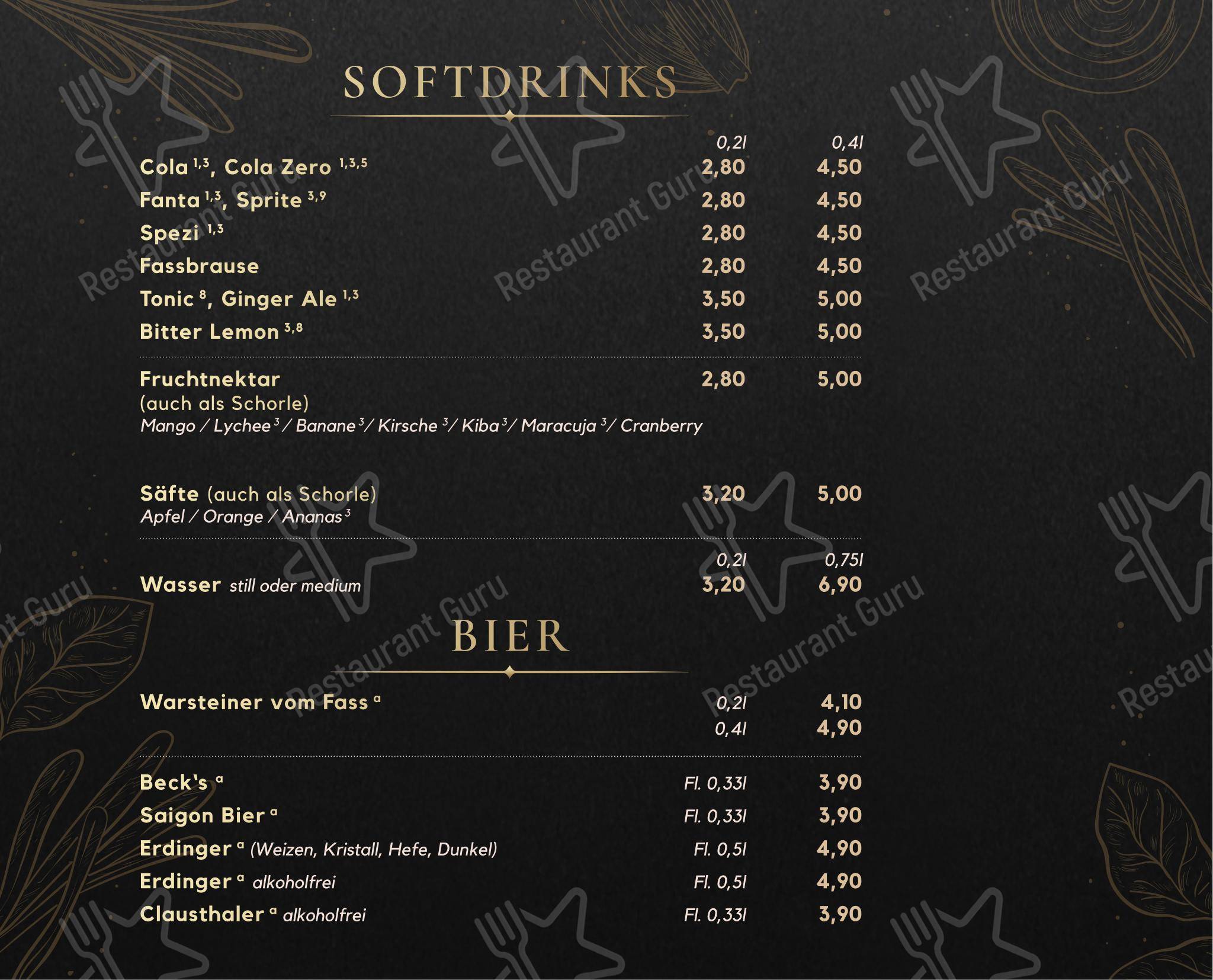 Меню напитков ресторана Cubi Restaurant