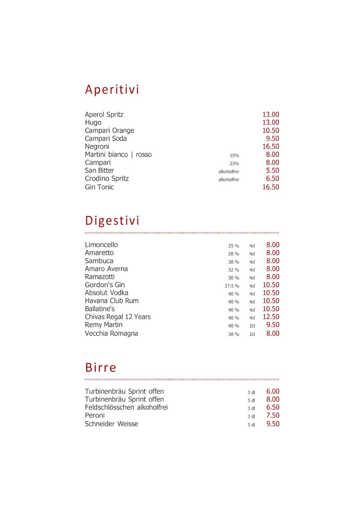 Cucina Niederdorf меню