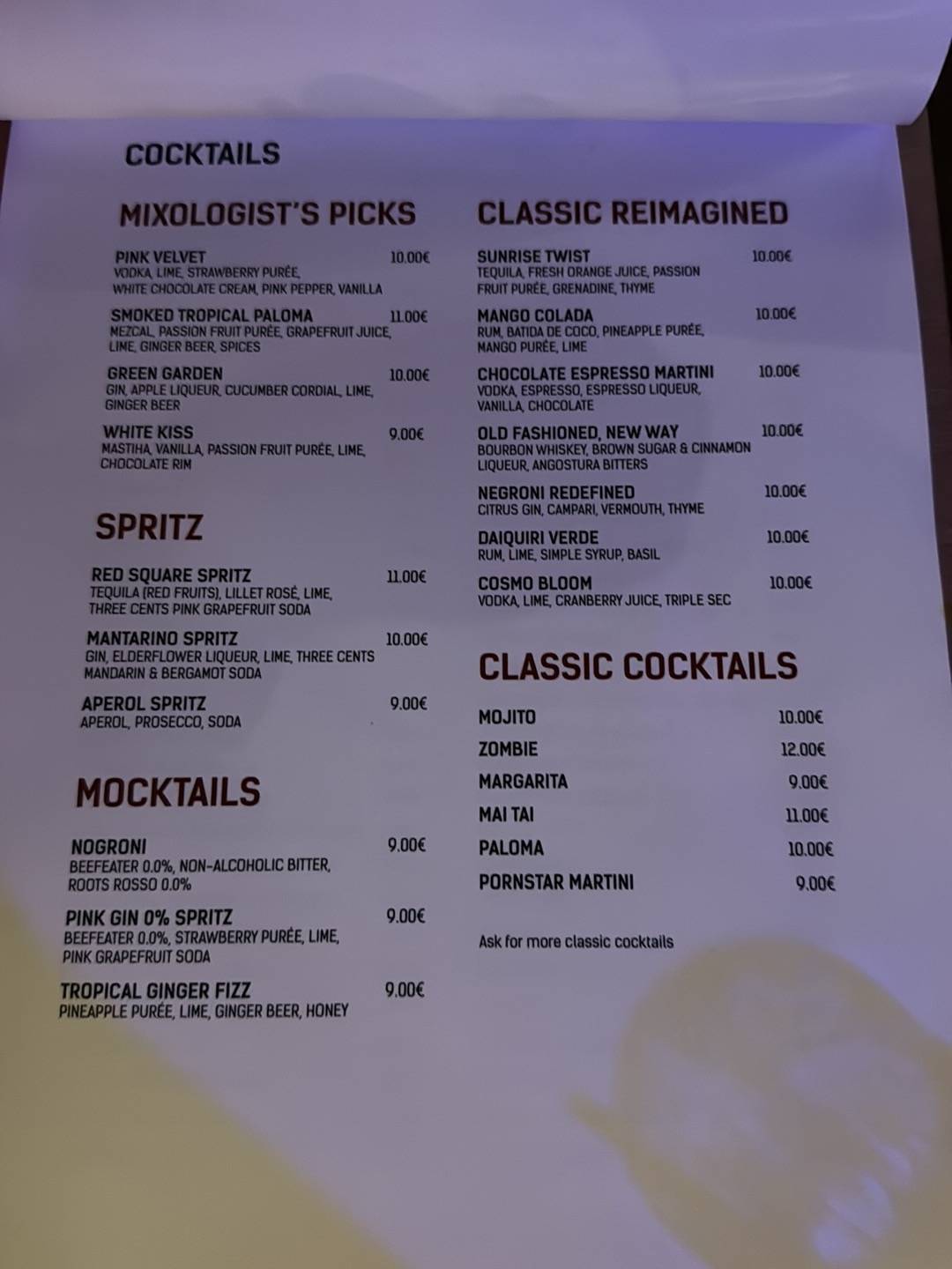 Cul de Sac Cafe - Bar - Restaurant меню