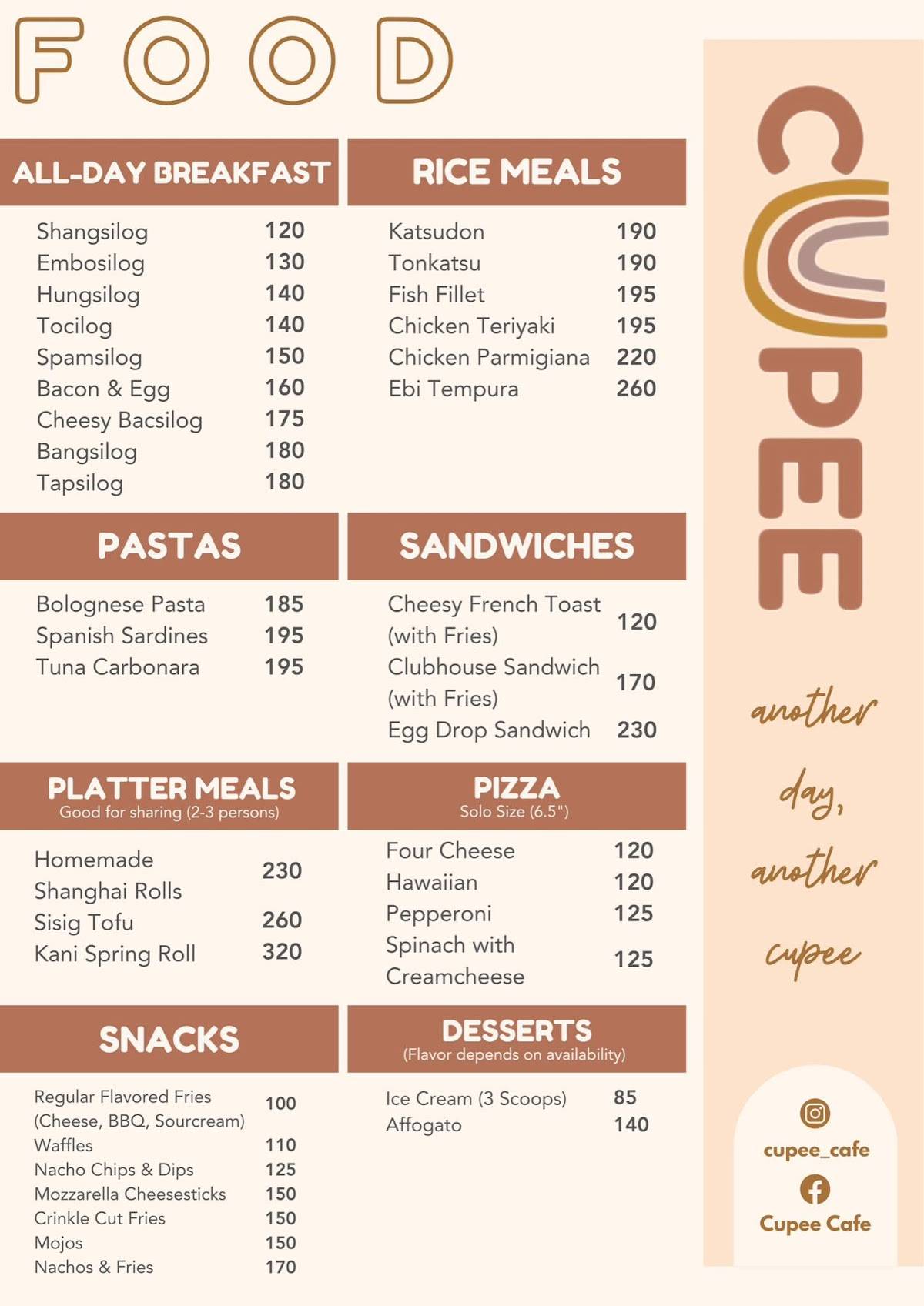 Cupee Cafe меню