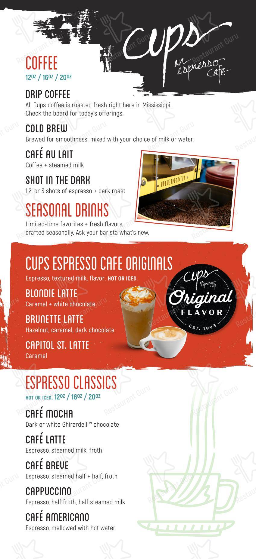 Меню кафе Cups An Espresso Café в Мадисне