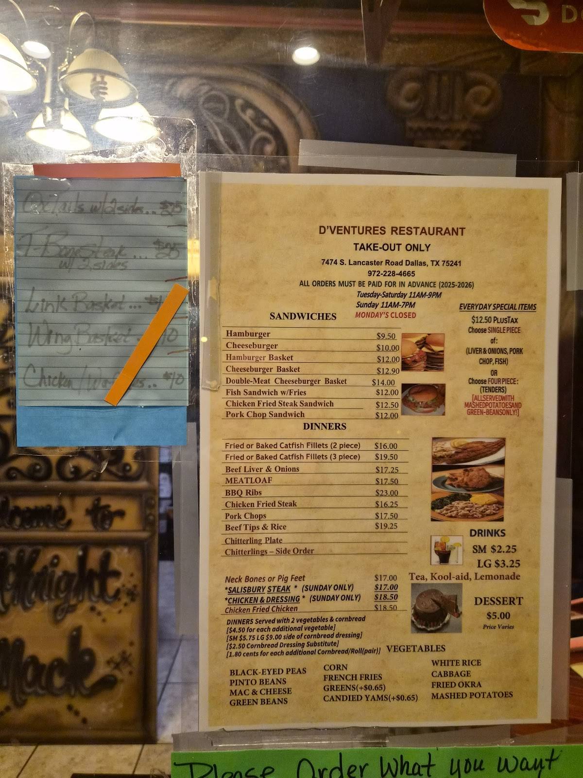 D'Ventures Restaurant OUTDOOR TAKE-OUT ONLY меню