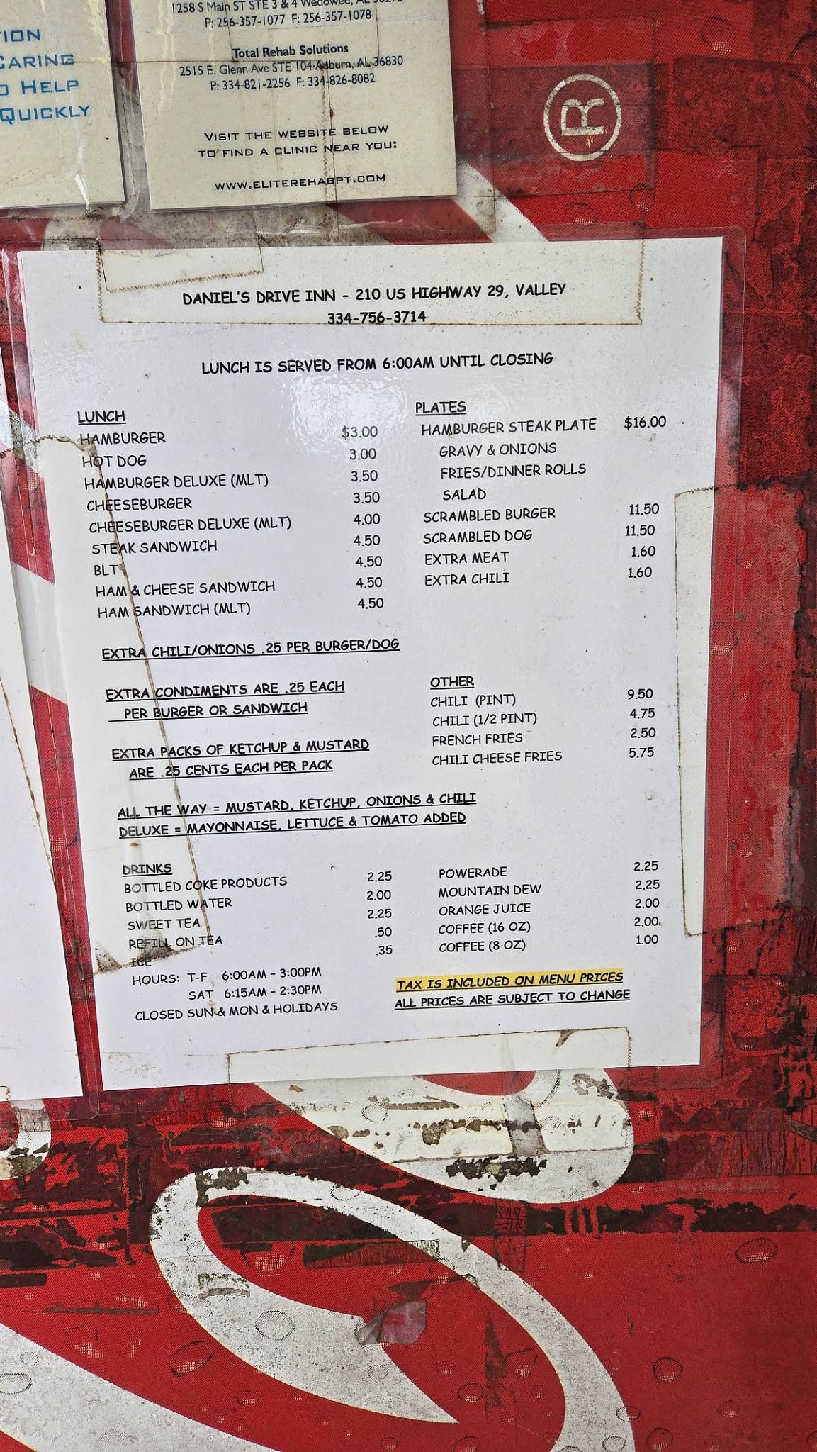 Daniel's Drive Inn меню