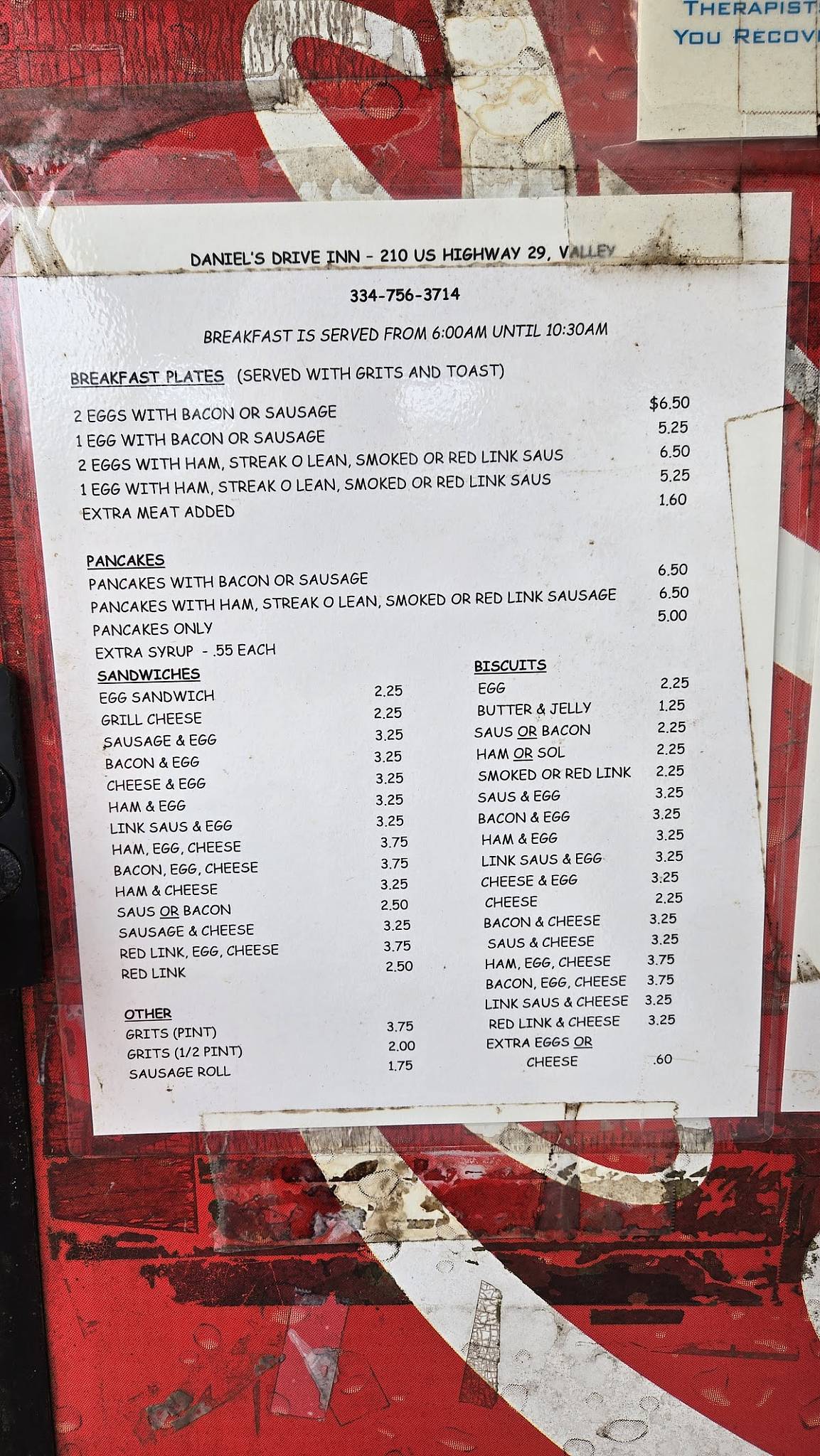 Daniel's Drive Inn меню