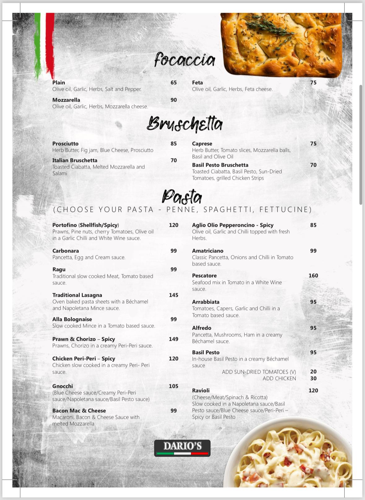 Dario's Restaurant меню