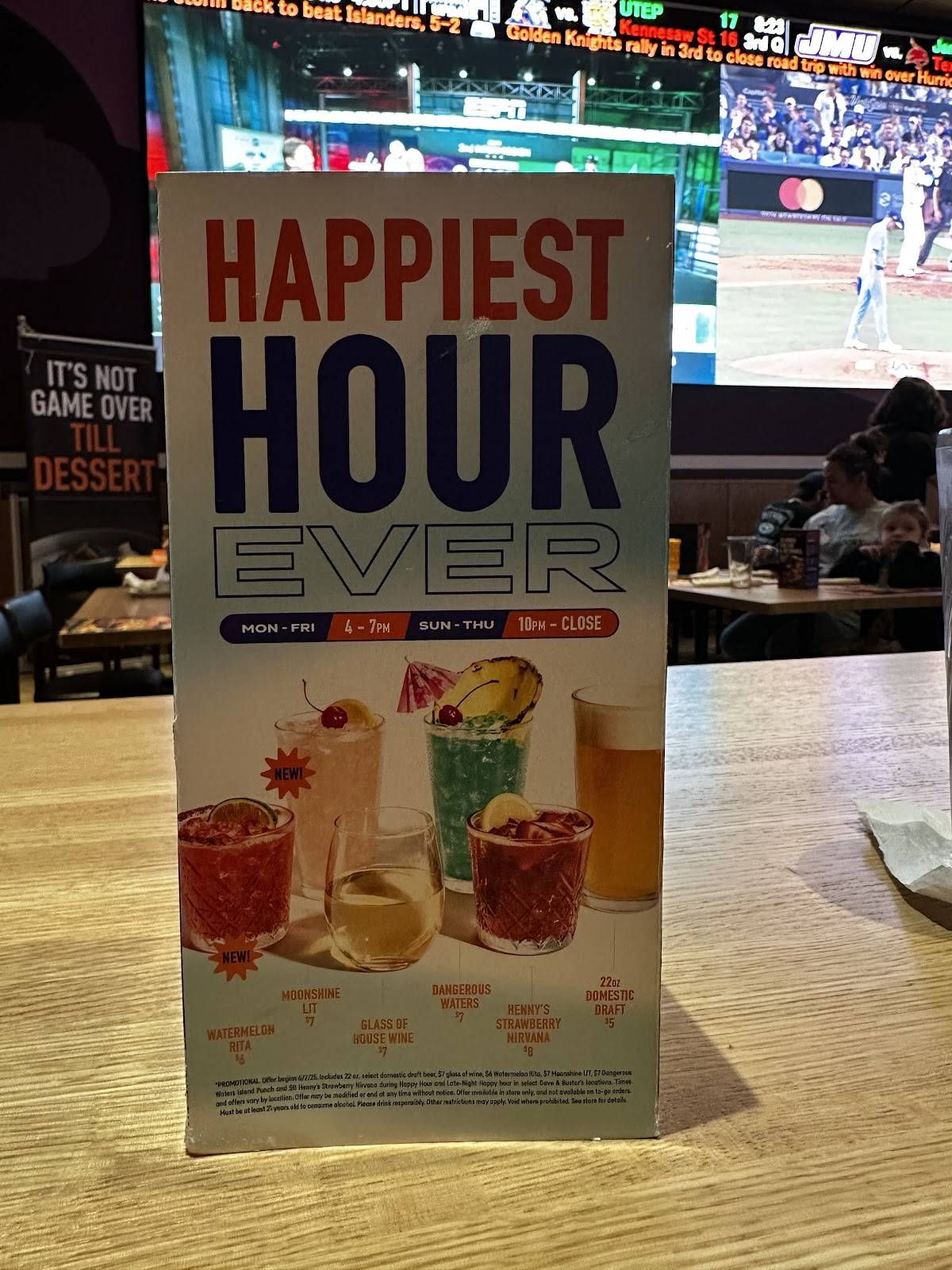 Dave & Buster's Reno меню