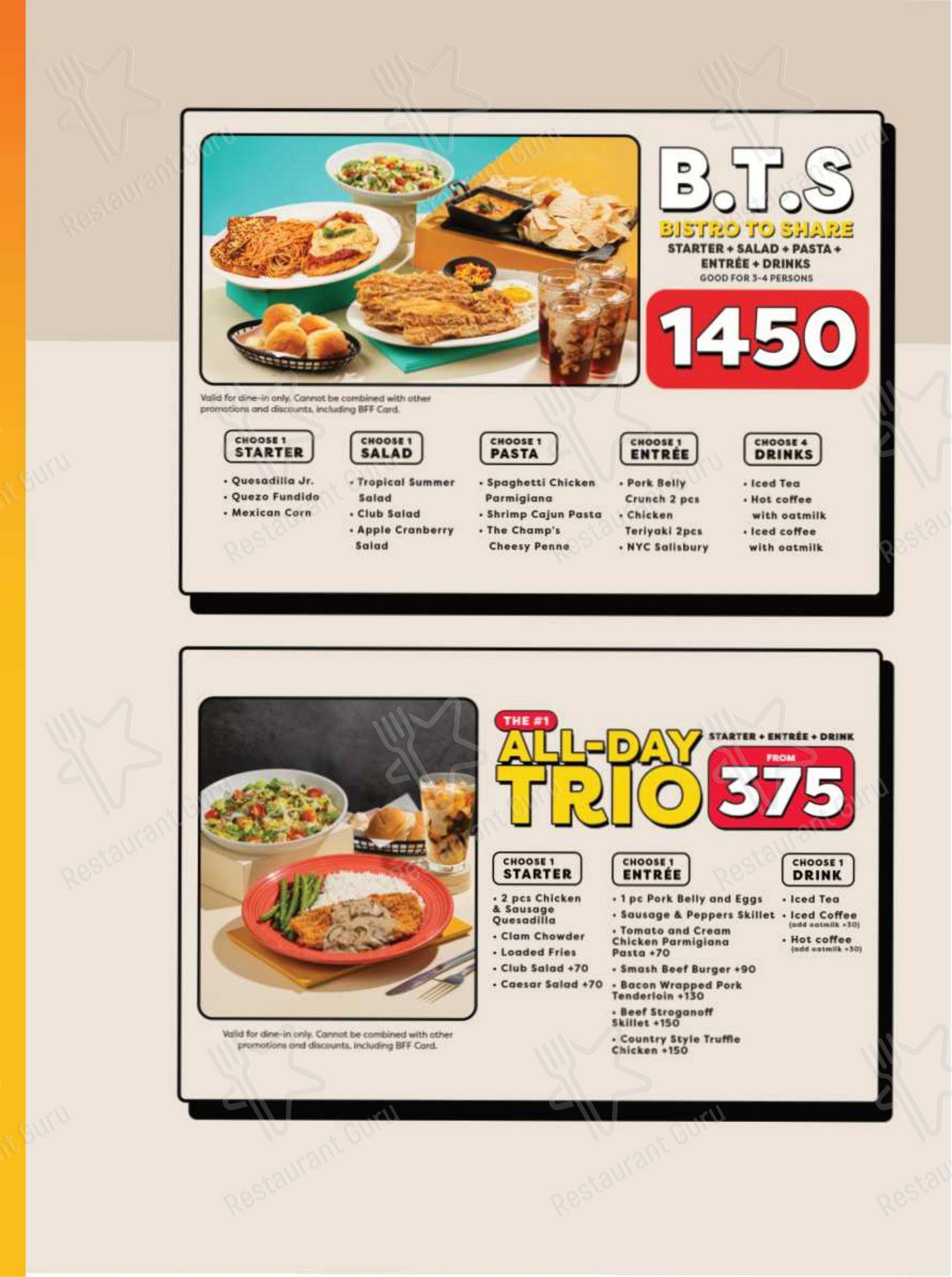 Меню ресторана Denny's в Санта-Росе