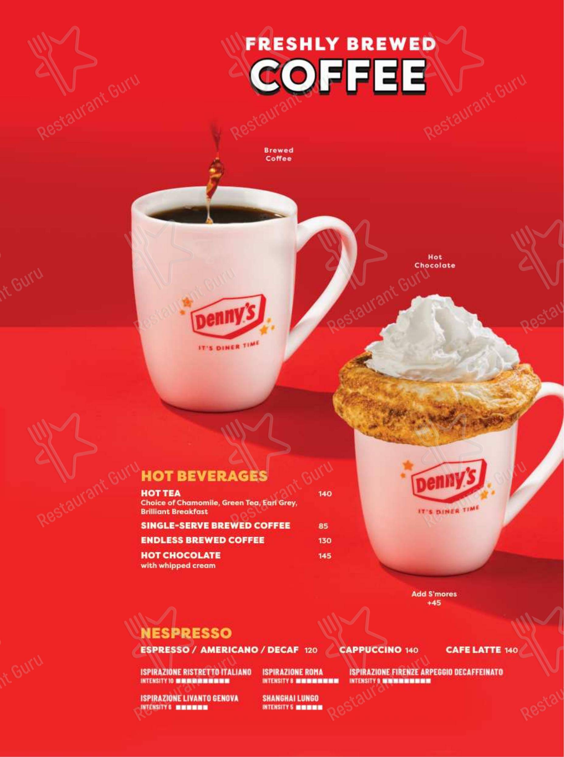 Меню ресторана Denny's в Санта-Росе