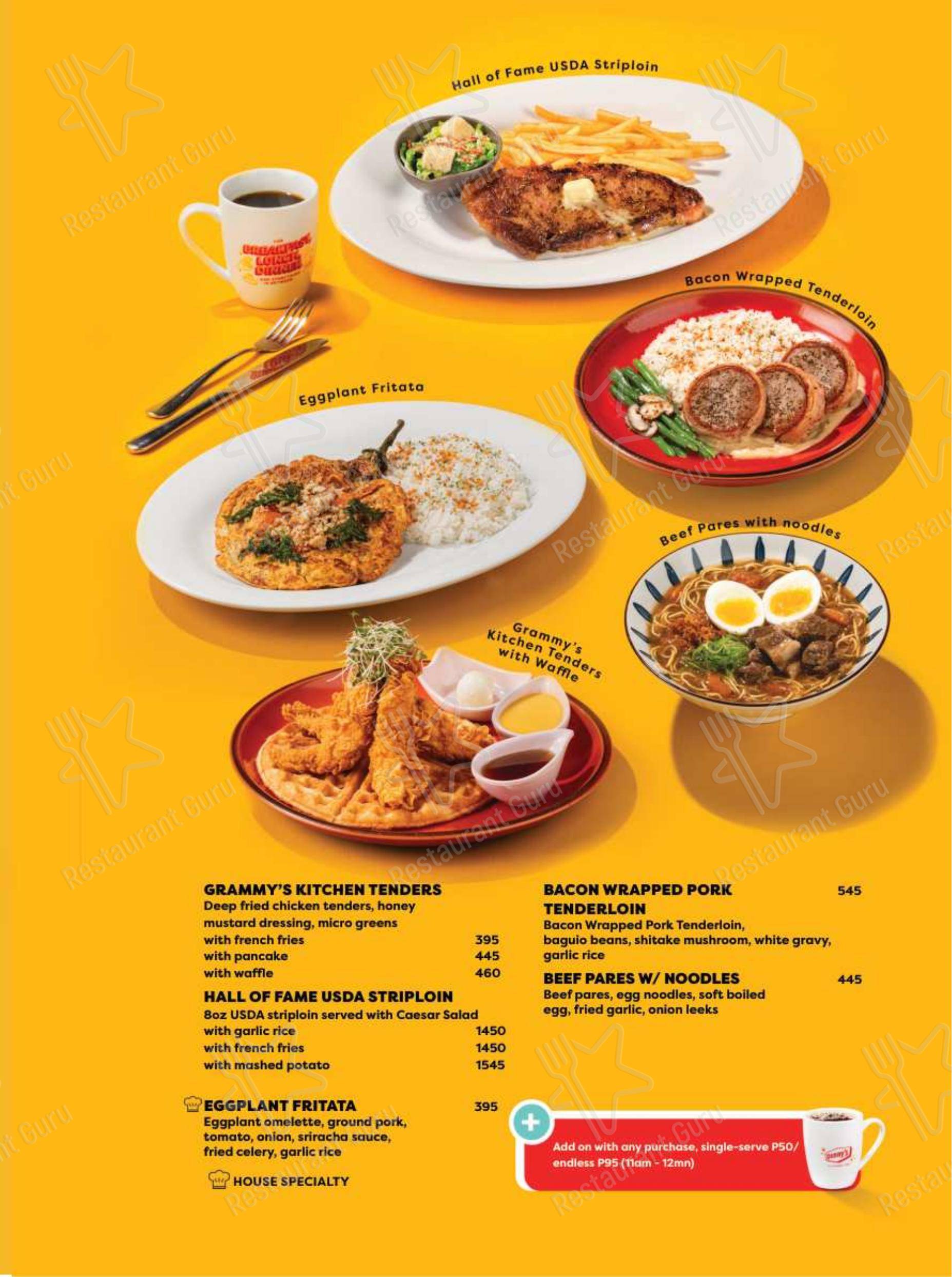 Меню ресторана Denny's в Санта-Росе