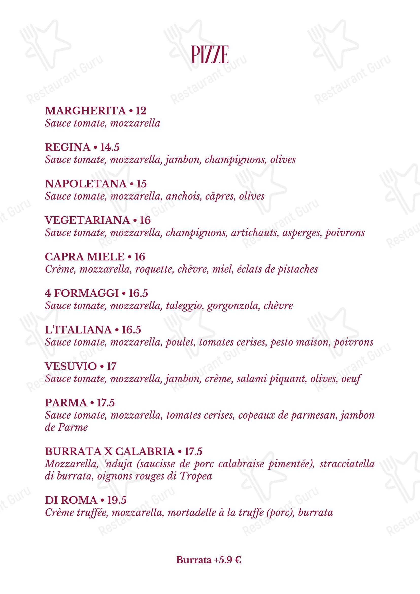 Меню ресторана Di Roma - Restaurant Italien Metz - Меню