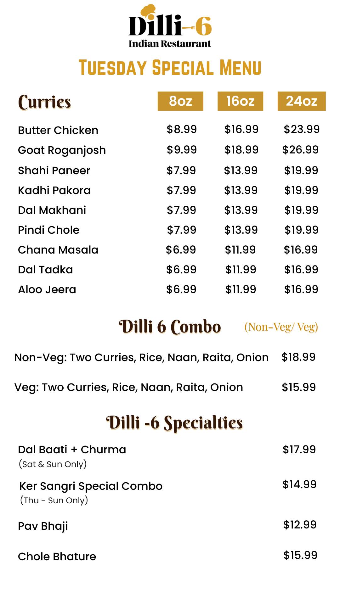 Dilli-6 Indian Restaurant меню