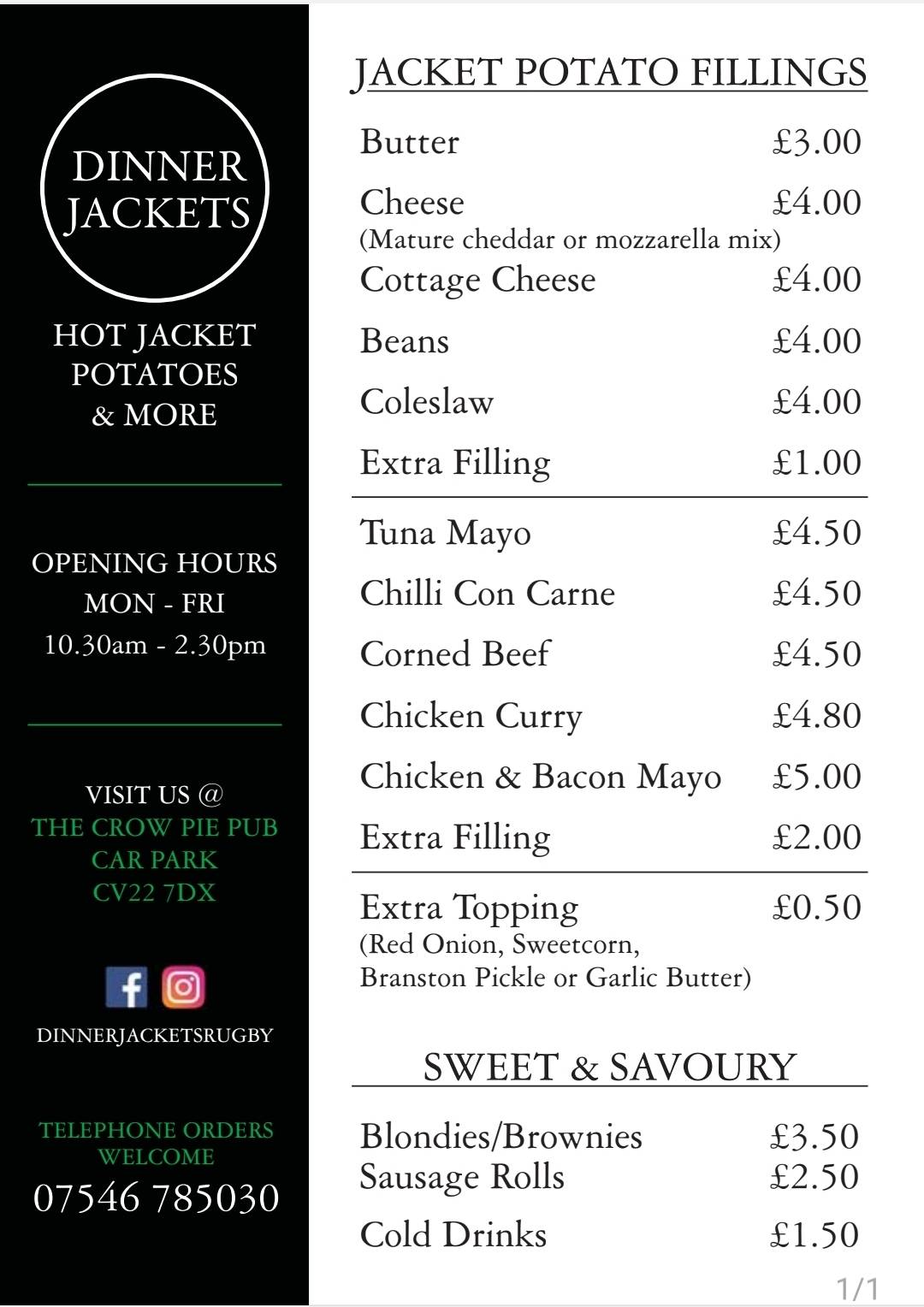 Dinner Jackets Rugby меню