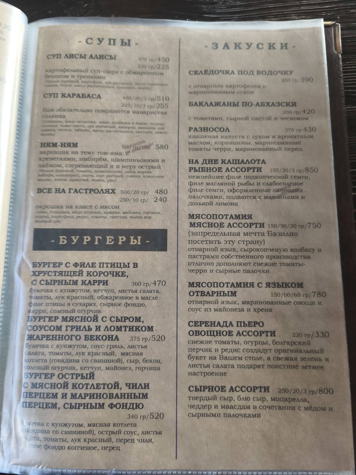 Длинный нос меню