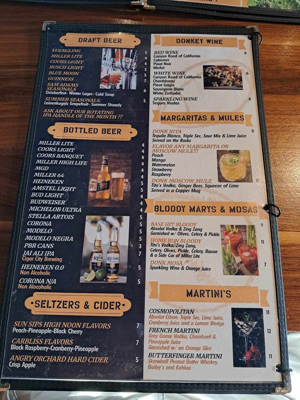 Donkey Inn Bar and Grill меню