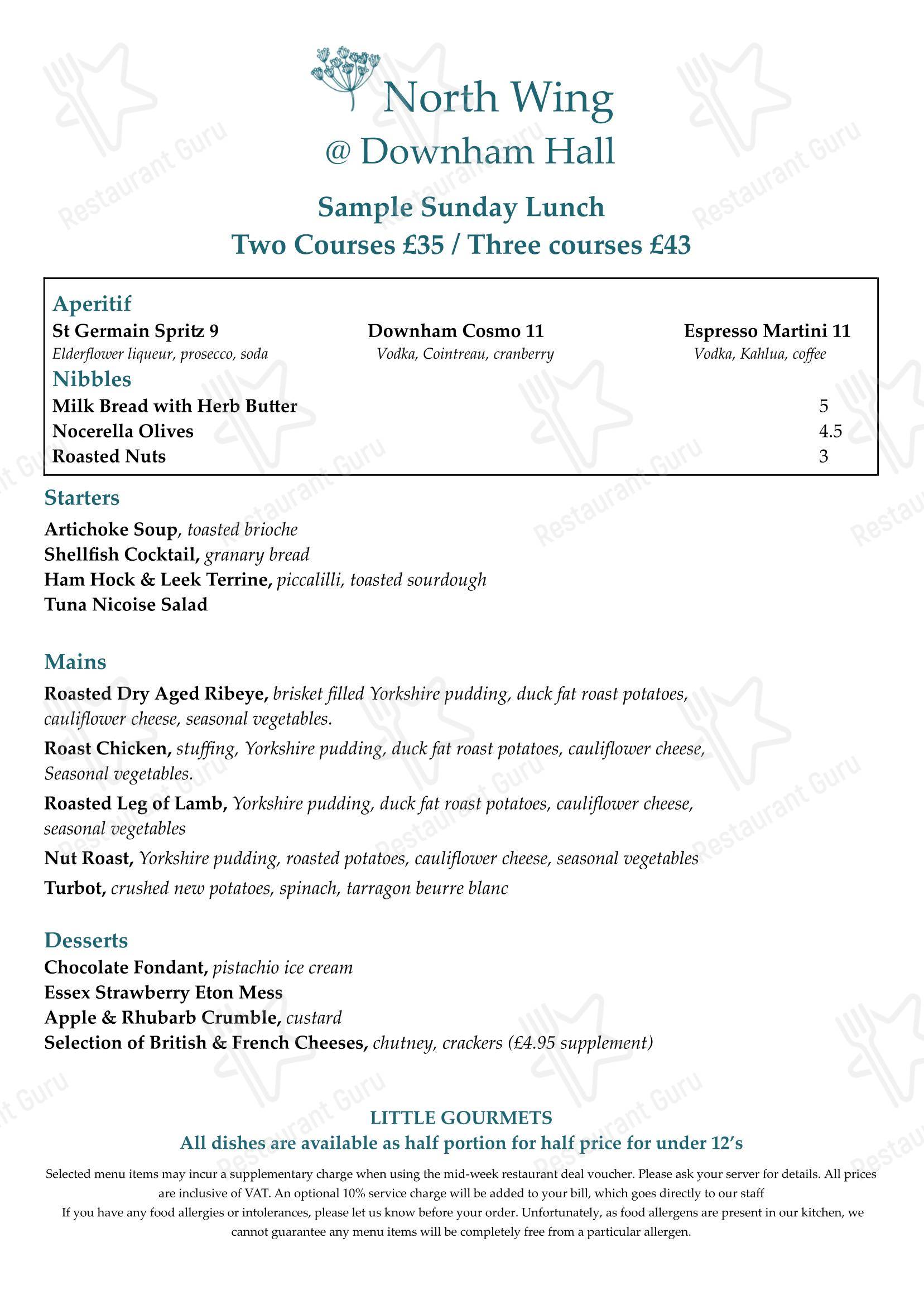 Drink menu ресторана Downham Hall в Рамсдене Хит