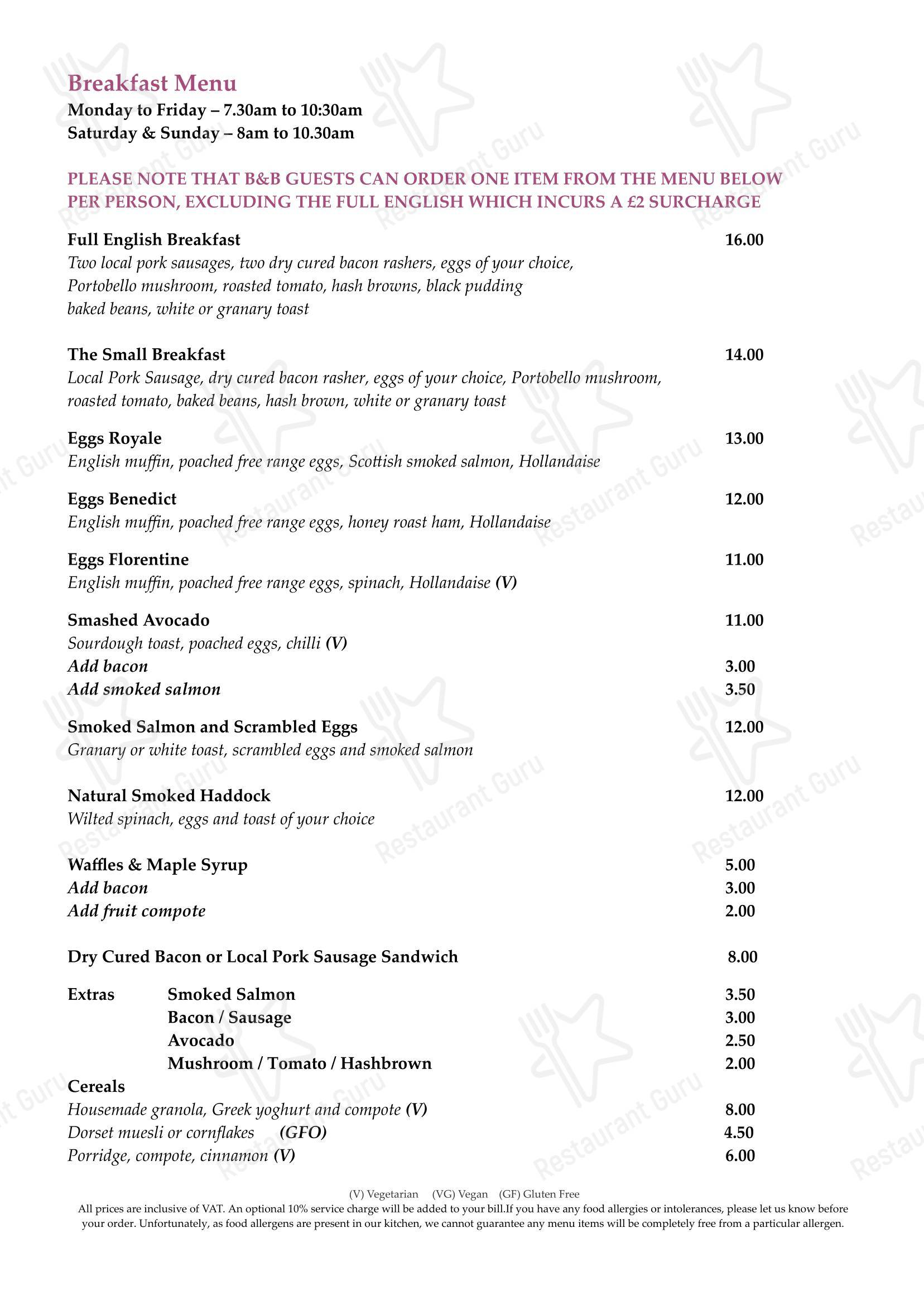 Breakfast Menu ресторана Downham Hall