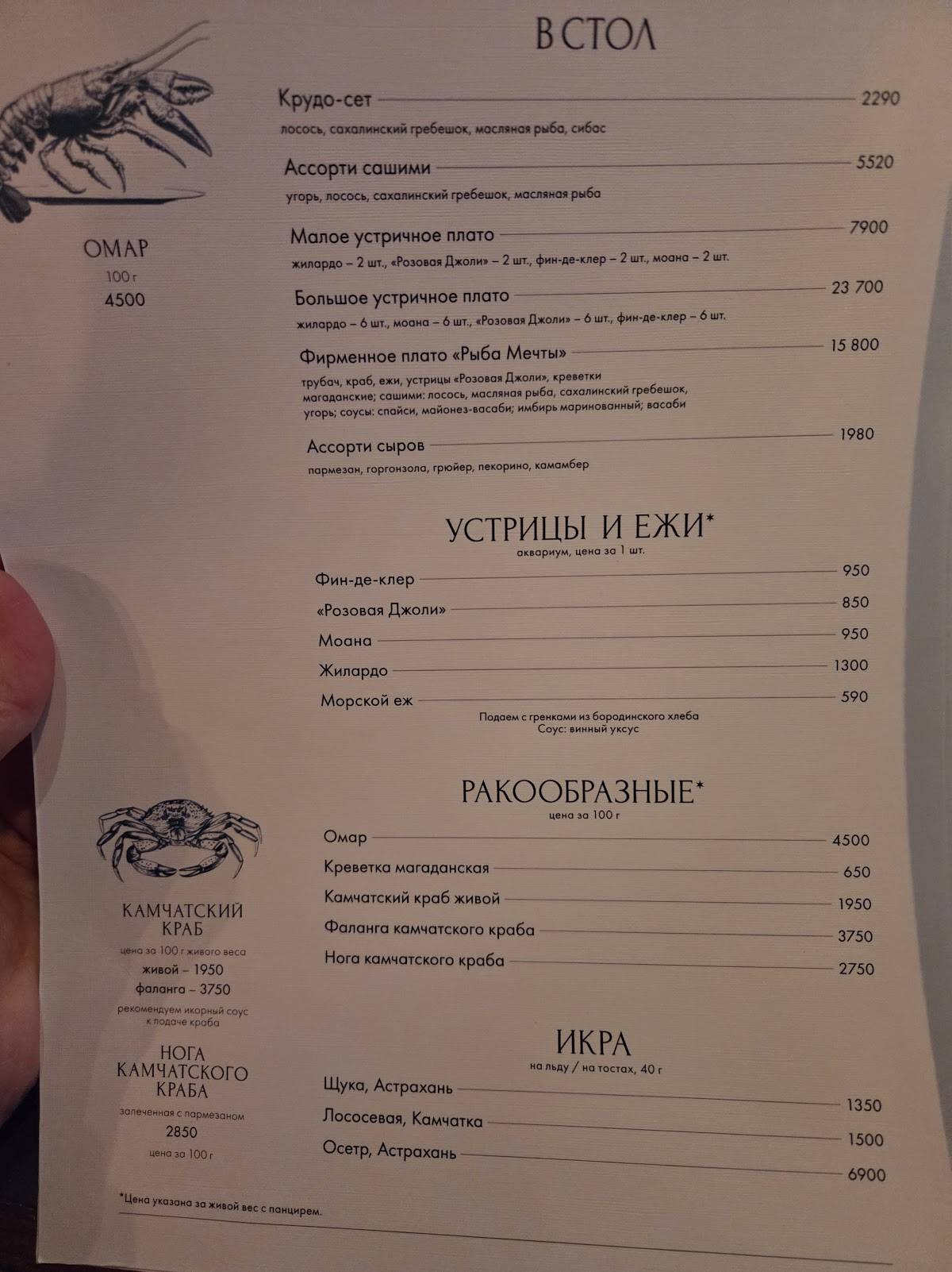 Рыба Мечты меню