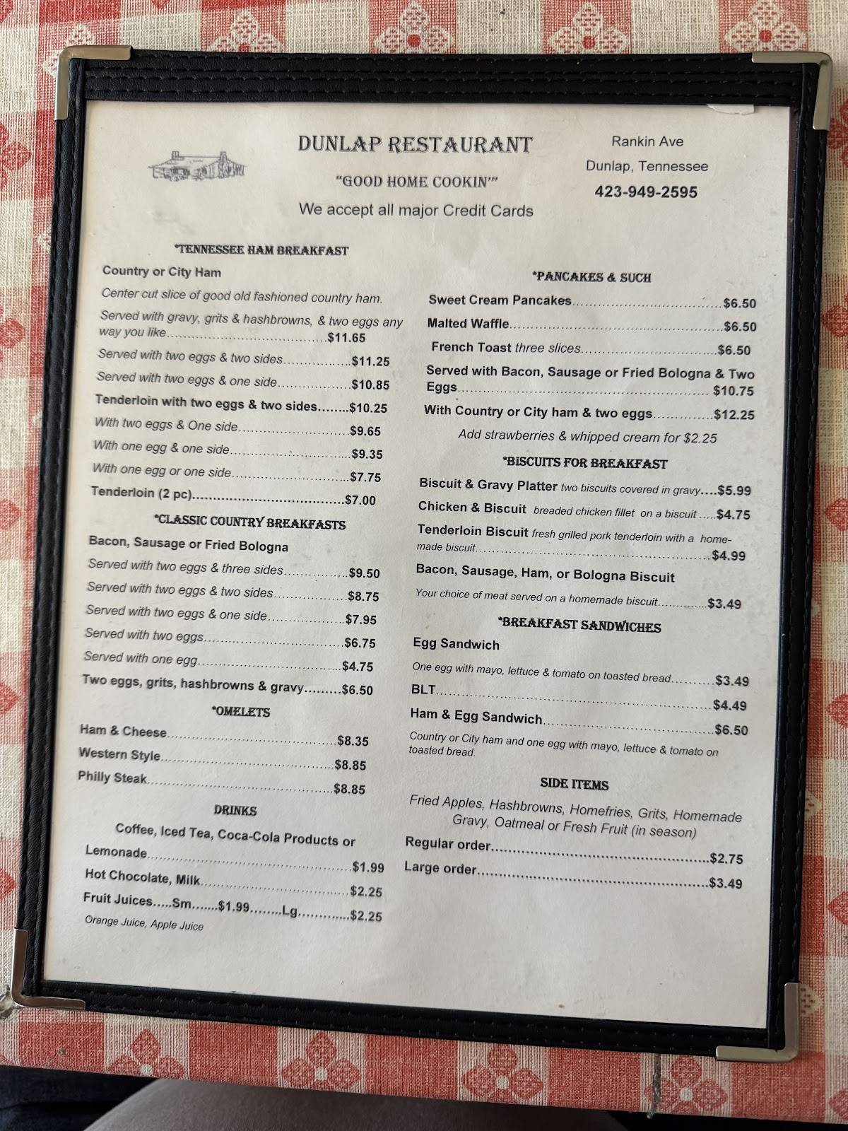 Dunlap Restaurant меню