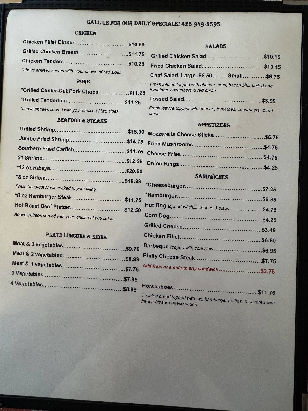 Dunlap Restaurant меню