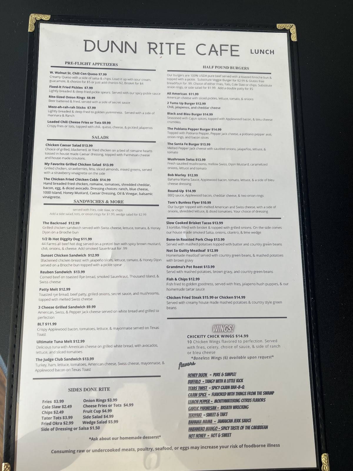 Dunn Rite Cafe меню