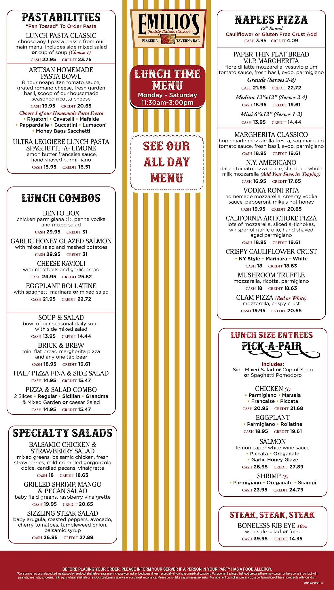 Emilio's – Italian Restaurant & Pizzeria in Commack NY меню