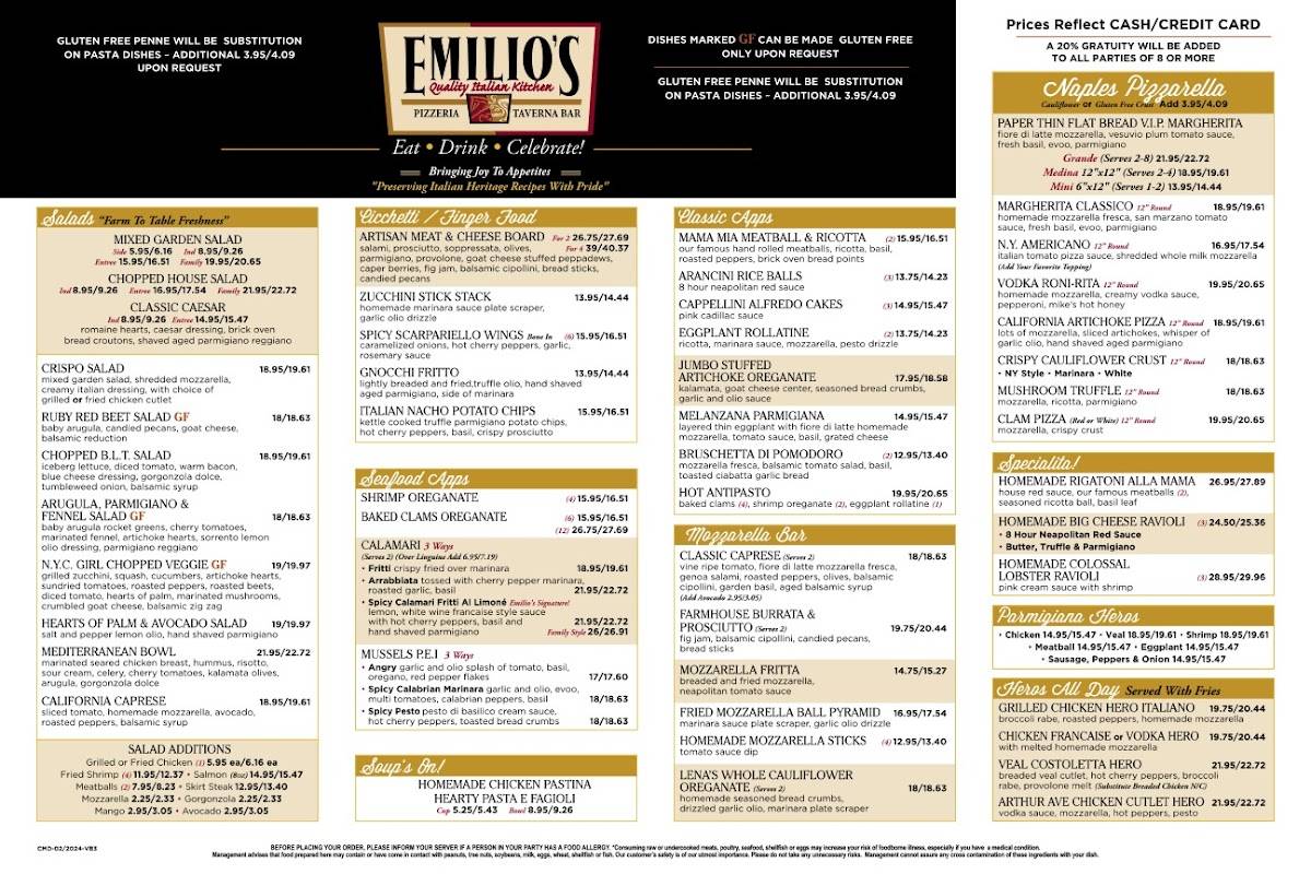 Emilio's – Italian Restaurant & Pizzeria in Commack NY меню