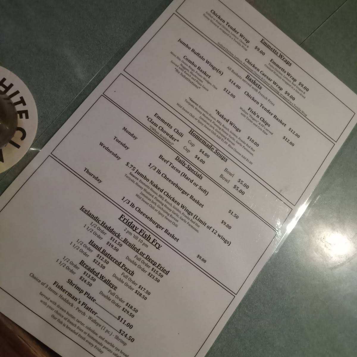 Emmett's Bar & Grill меню