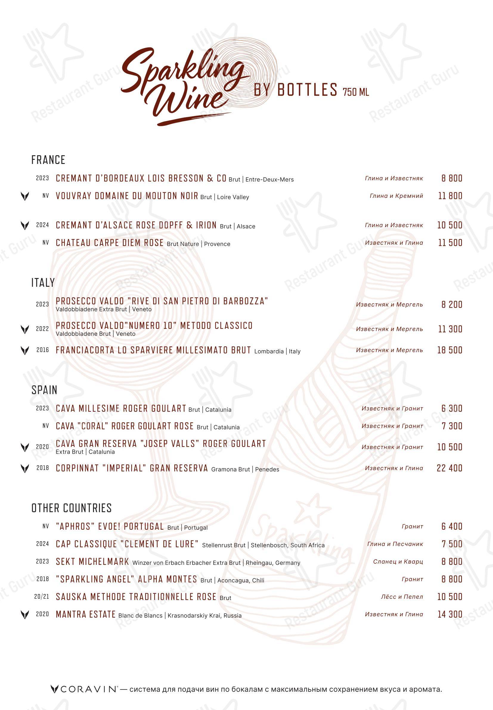 Меню напитков ресторана Eno Bistro