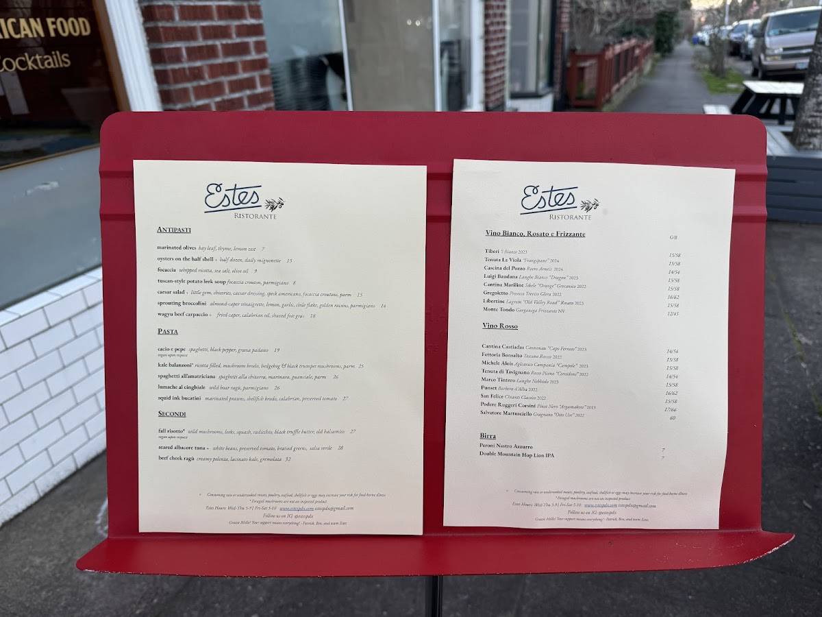 Estes Ristorante меню