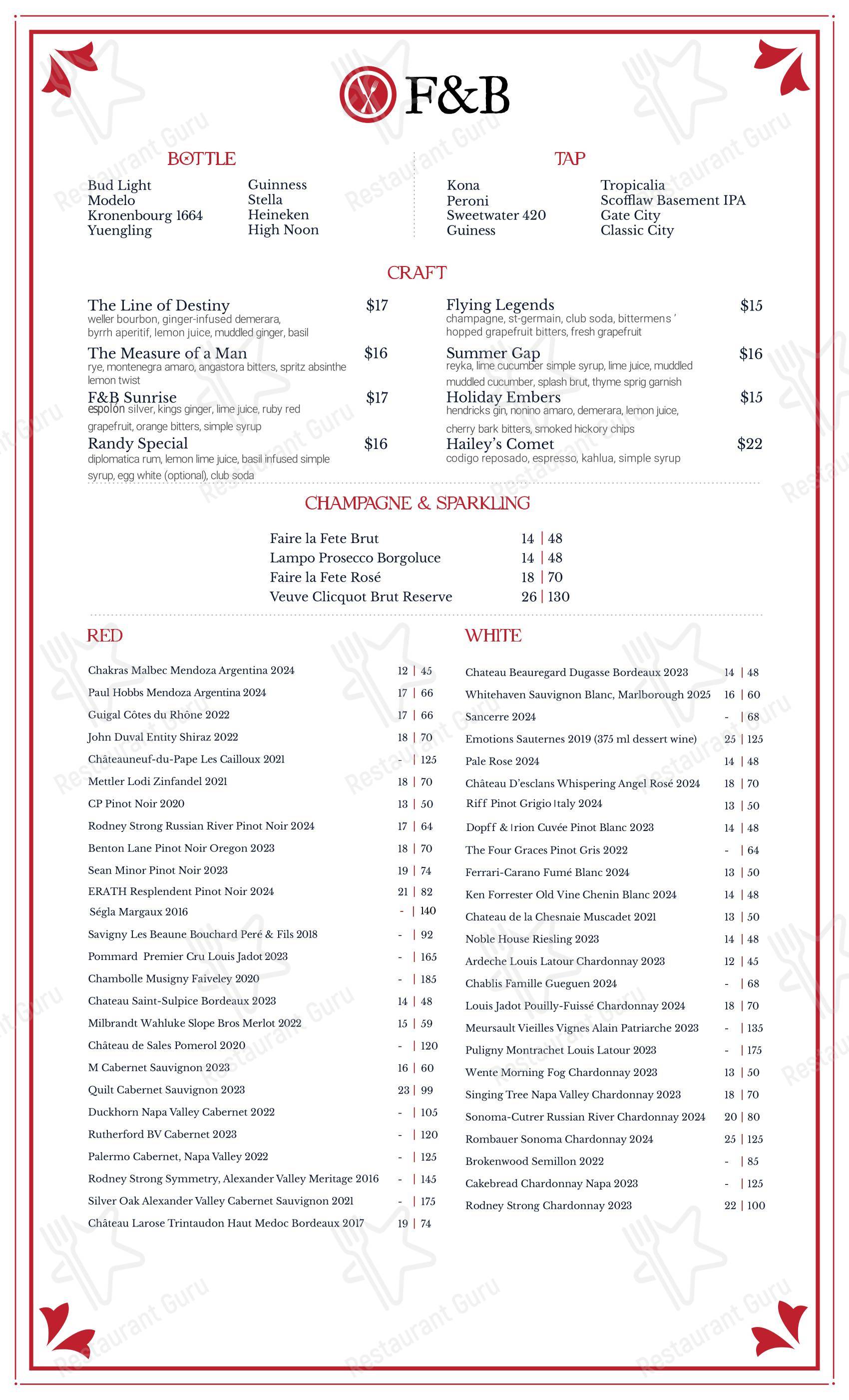 Меню паба и бара F & B Atlanta