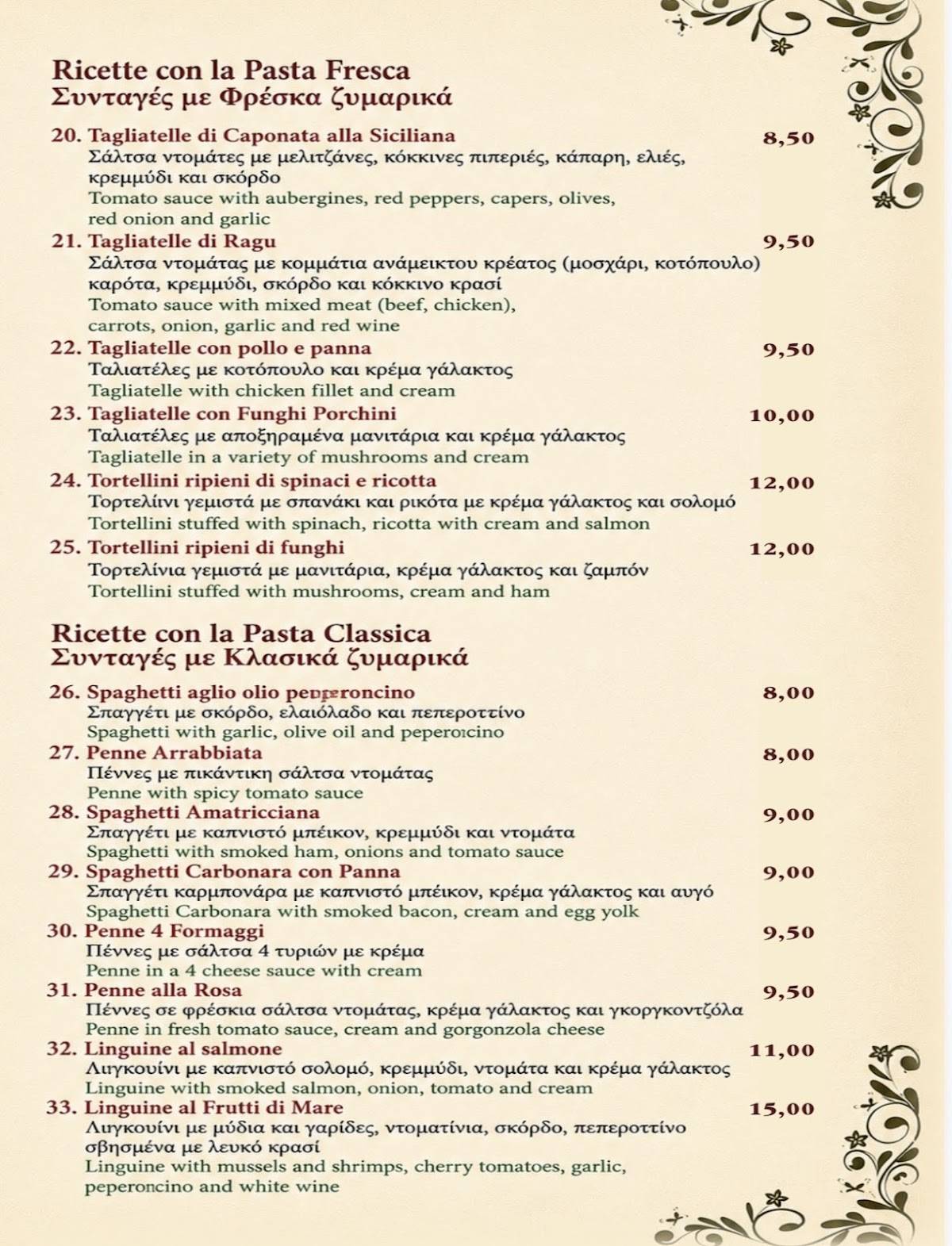 Felicia Ristorante меню