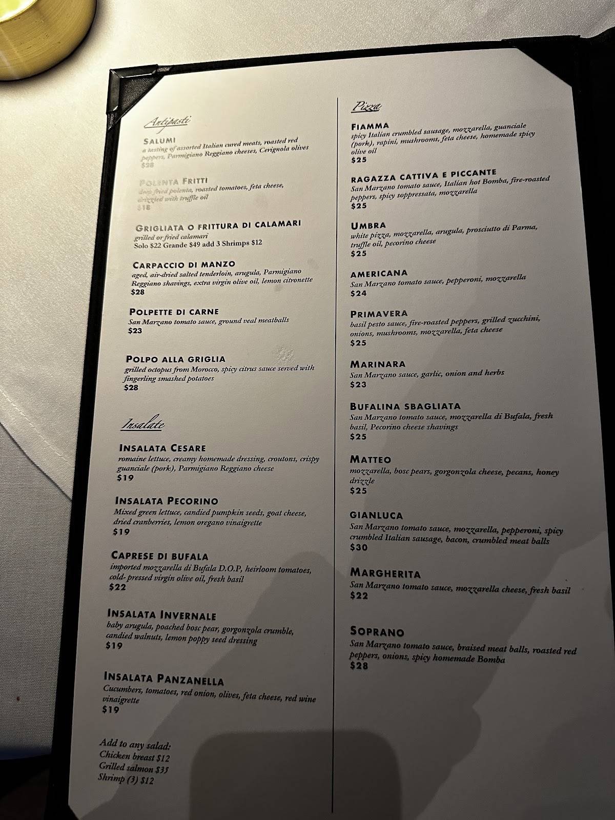 FiAMMA Restaurant меню