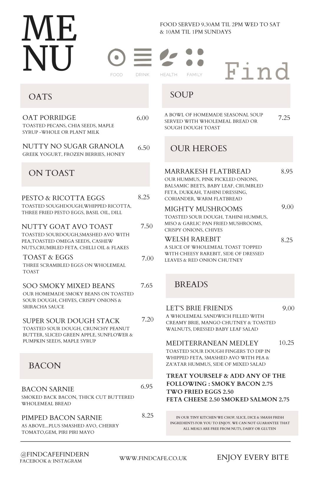 Find Cafe меню