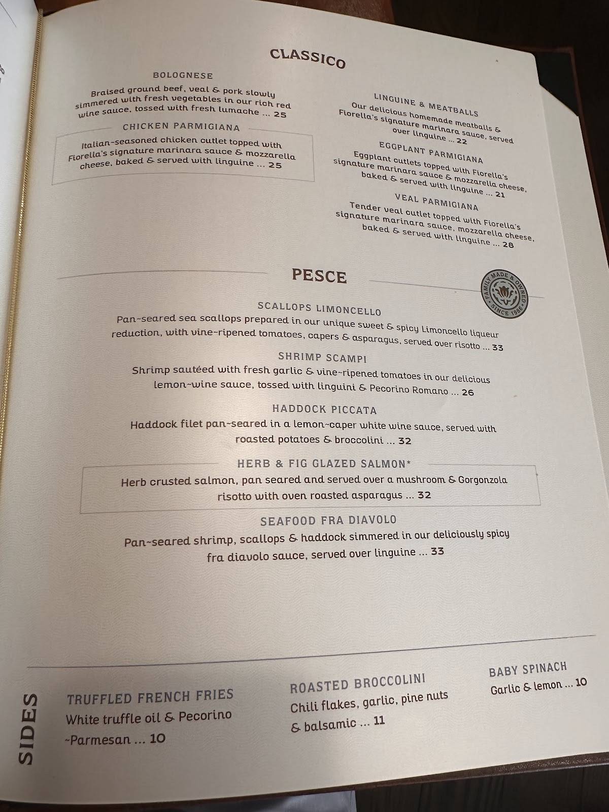 Fiorella's Cucina меню