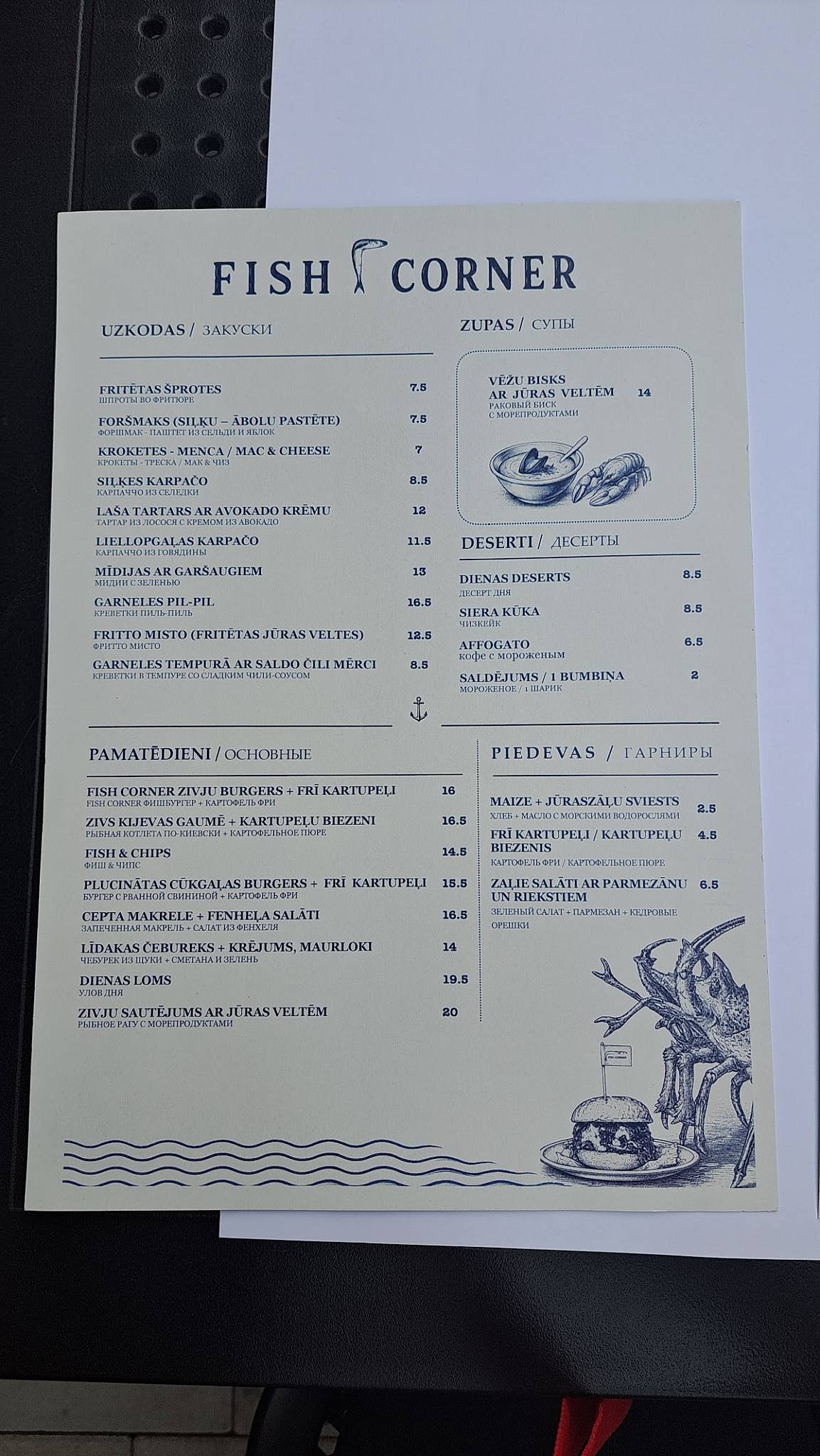 Fish Corner меню