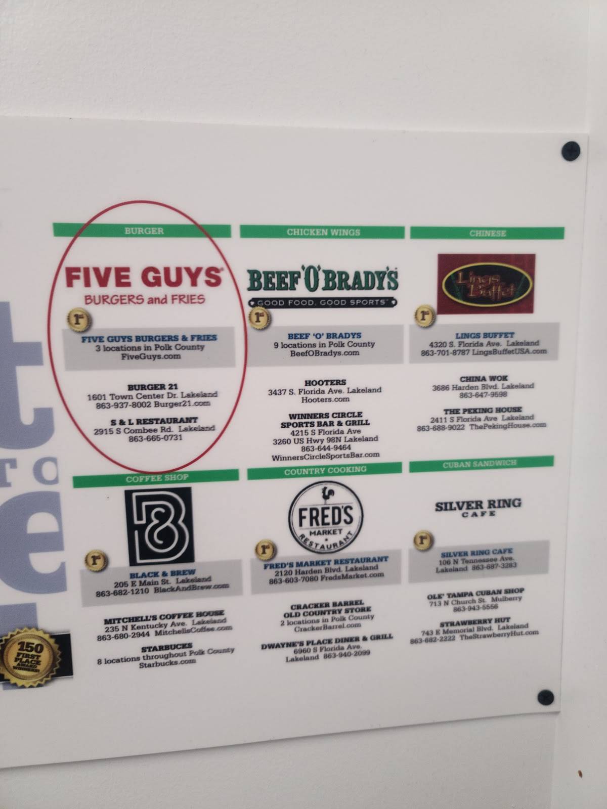 Five Guys меню