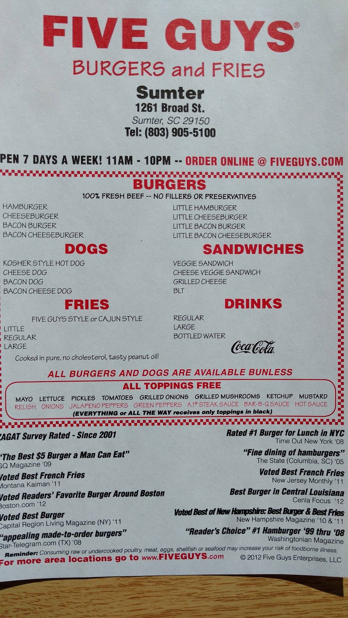 Five Guys меню
