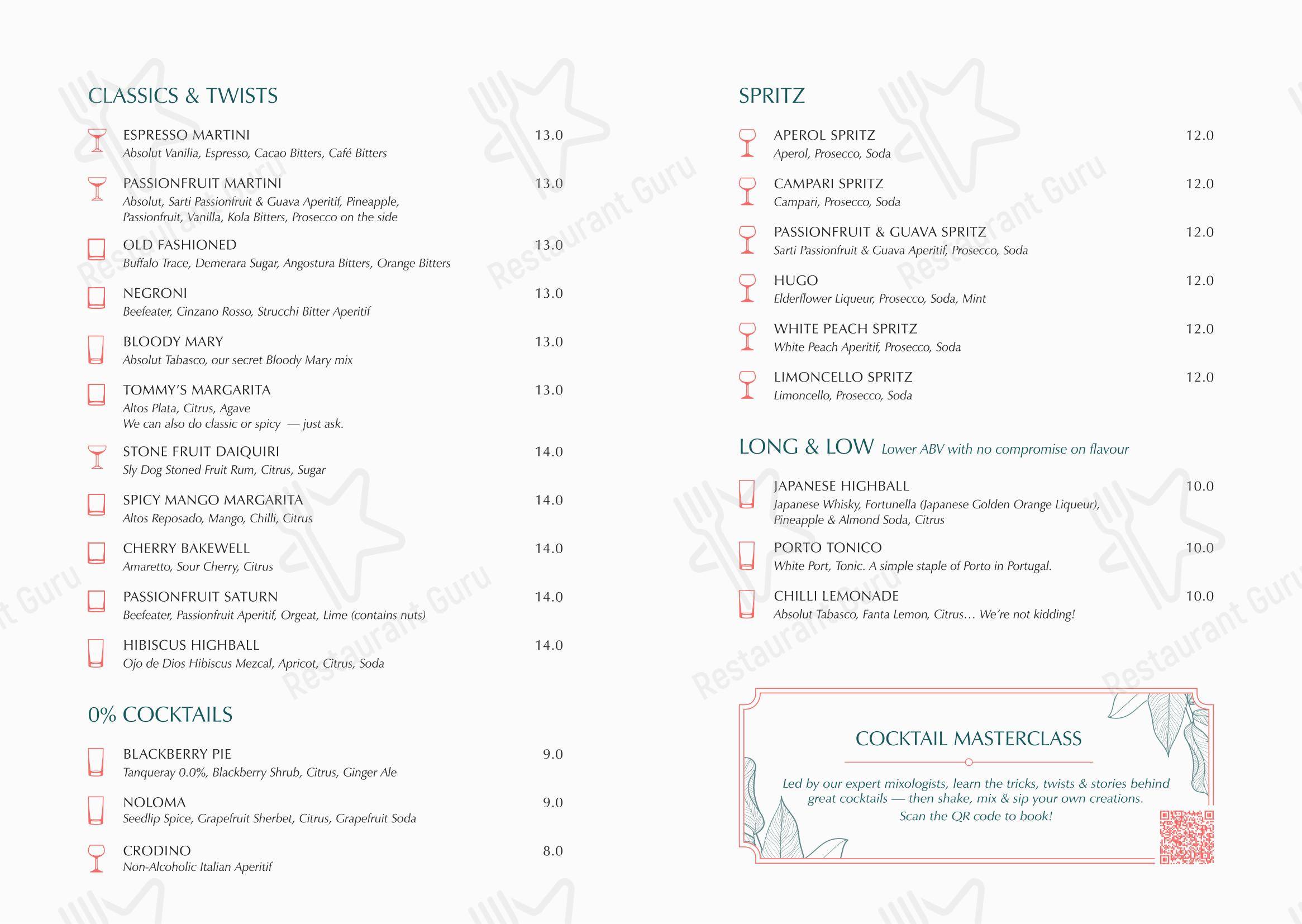 Меню паба и бара Fleets Bar & Kitchen - Меню