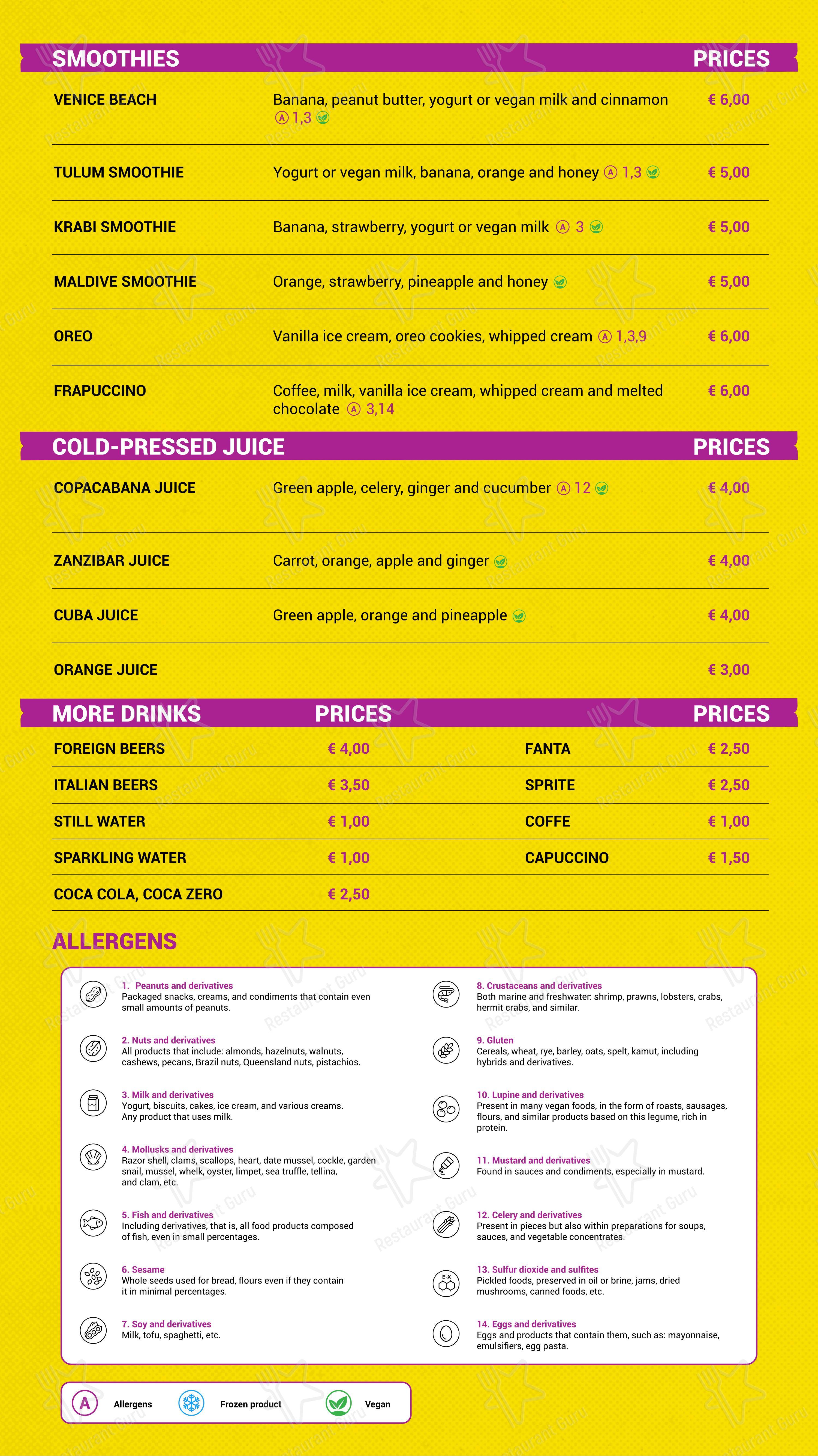 Food Planet Roma в Риме - Меню напитков