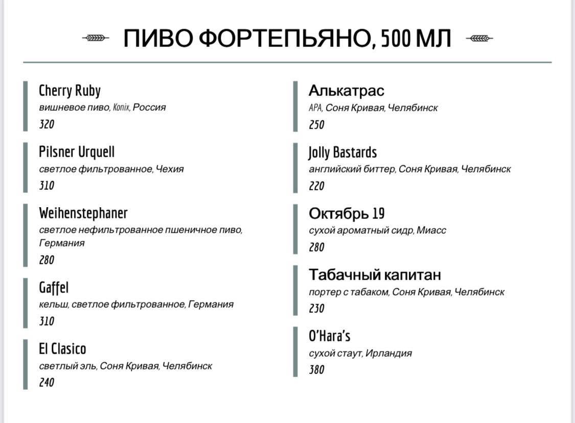 ФортеПьяно меню