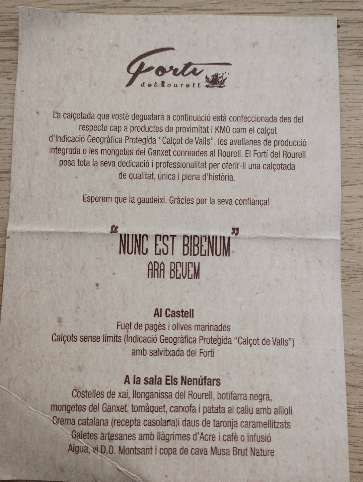 Fortí del Rourell Restaurant i espai per a esdeveniments меню